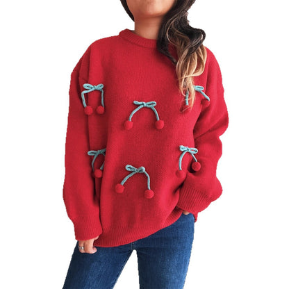 Dames Pull en peluche avec des pompons ludiques Chic und Stil