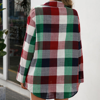 Robe chemisier à carreaux pour femmes en matériau de haute qualité avec manches longues Chic und Stil