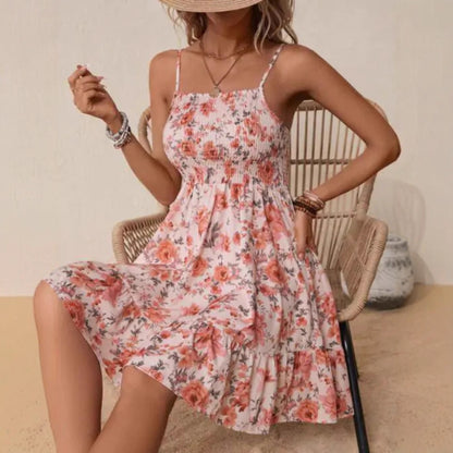 Robe d'été florale pour femmes avec jupe en A et bretelles spaghetti Chic und Stil