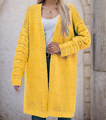 Dames Long Pull Cardigan avec une structure de maille aérée et un devant ouvert Chic und Stil