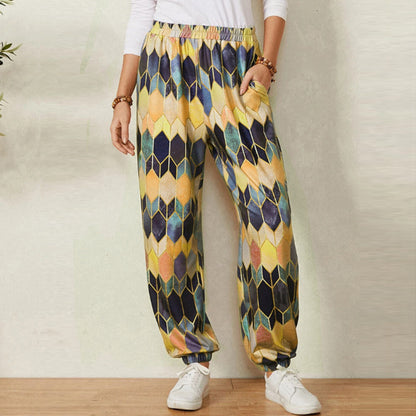 Pantalon de loisirs pour femmes avec motif géométrique moderne et taille élastique Chic und Stil