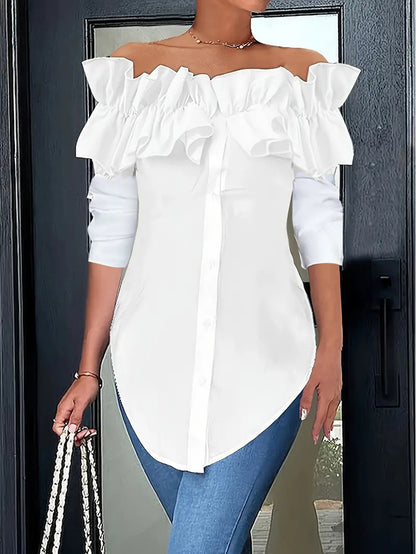 Chemisier femme épaules nues avec volants et patte de boutonnage Chic und Stil