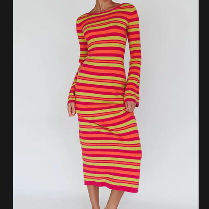 Robe à manches longues pour femmes au look rayé tendance Chic und Stil