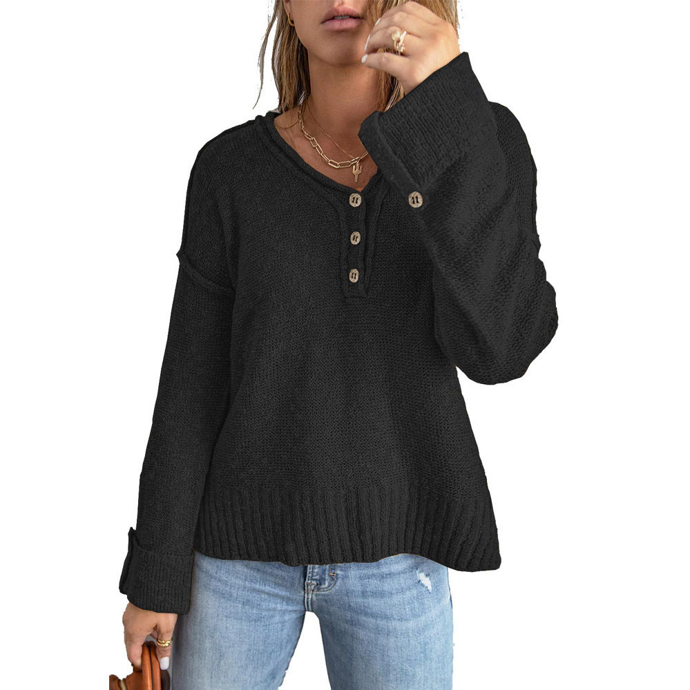 Pull-over en maille décontracté pour femmes avec détails de boutons et épaules tombantes Chic und Stil