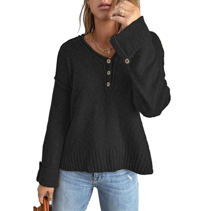 Pull-over en maille décontracté pour femmes avec détails de boutons et épaules tombantes Chic und Stil