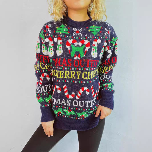 Pull de Noël pour femmes avec des motifs colorés et des applications amusantes Chic und Stil