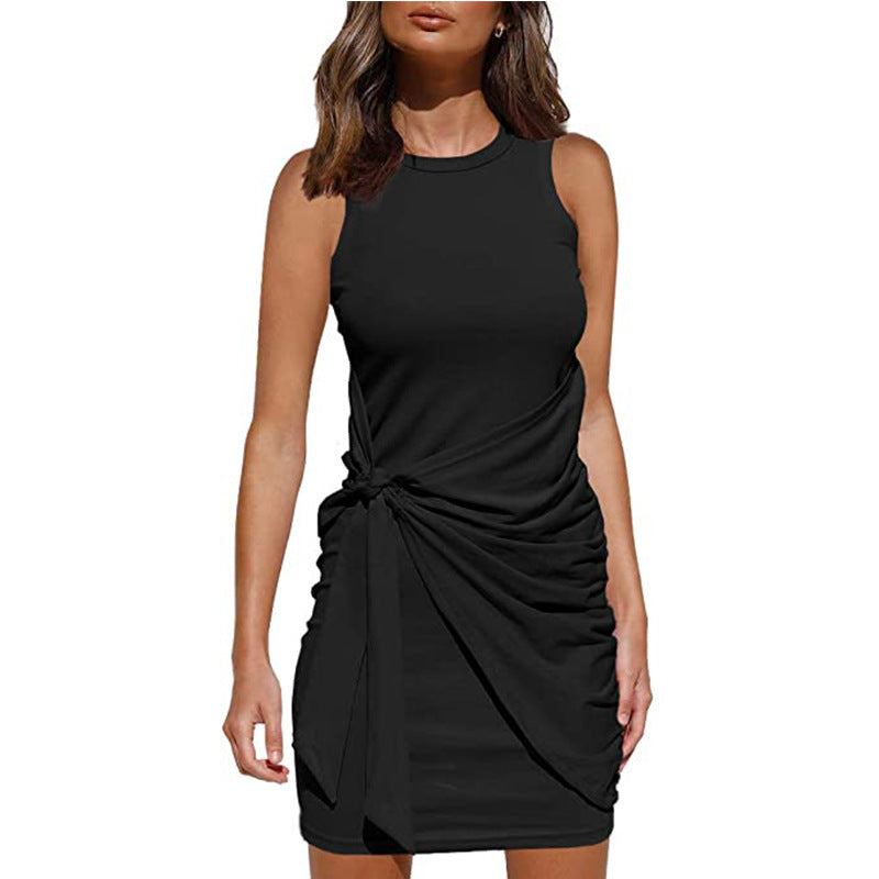 Robe Mini Drapée Tournée Sans Manches Chic und Stil