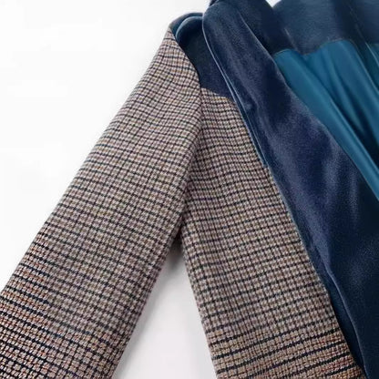 Dames blazer long tendance avec revers en velours Chic und Stil