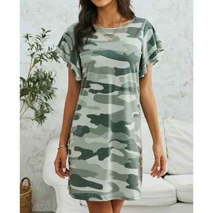 Robe de loisir pour femmes avec détails en volants et design camouflage Chic und Stil