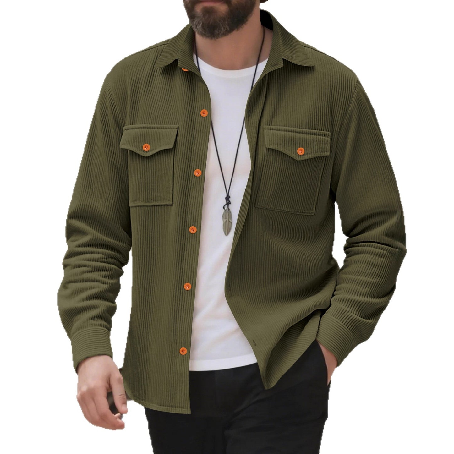 Chemise en velours côtelé pour hommes avec poches poitrine doubles et coupe moderne Chic und Stil