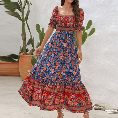Robe maxi femme avec des manches bouffantes volumineuses et un motif floral Chic und Stil