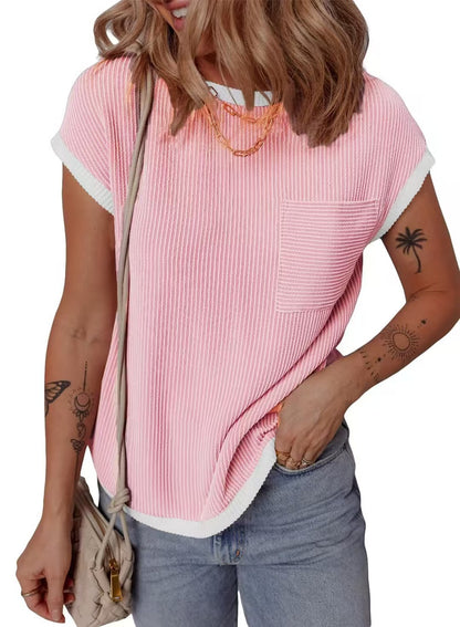T-shirt en waffle décontracté et respirant pour dames avec poche Chic und Stil