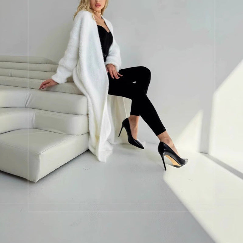 Dames Grosse Maille Cardigan Long Chic und Stil