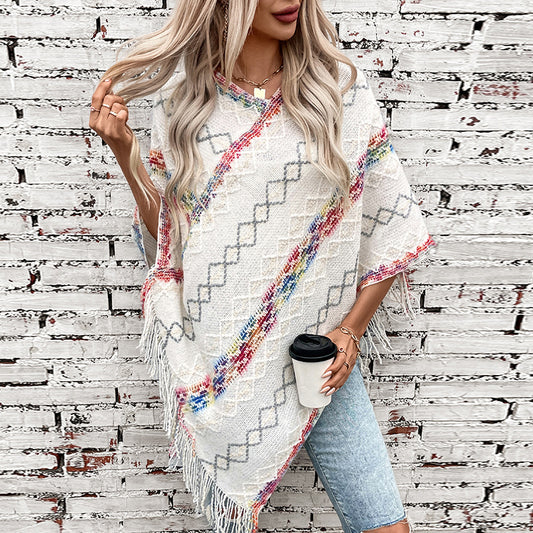 Pull oversize élégant pour femmes avec ourlet à franges et motif unique Chic und Stil