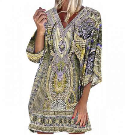 Robe kaftan légère pour femmes avec un décolleté en V profond et des manches cloche Chic und Stil
