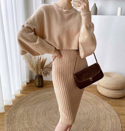 Robe tricot élégante pour femmes avec structure côtelée et manches volumineuses Chic und Stil