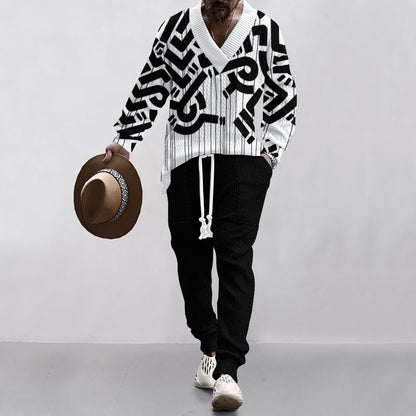 Navy knit sweater for men with a unique anchor pattern and comfortable pants Chic und Stil