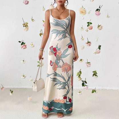 Robe maxi à bretelles spaghetti fleurs Chic und Stil