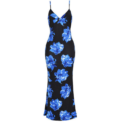 Robe maxi élégante pour femmes avec imprimé floral et bretelles fines Chic und Stil