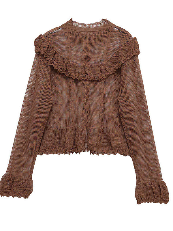 Dames cardigan fin avec détails en volants et patte de boutonnage Chic und Stil