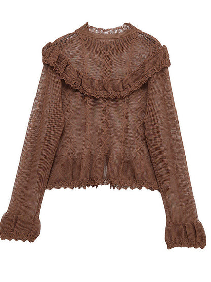 Dames cardigan fin avec détails en volants et patte de boutonnage Chic und Stil