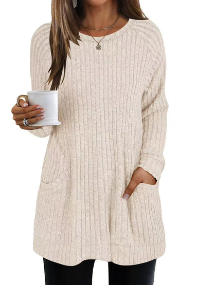 Pull en tricot décontracté pour femmes avec poches latérales et structure ribbed Chic und Stil