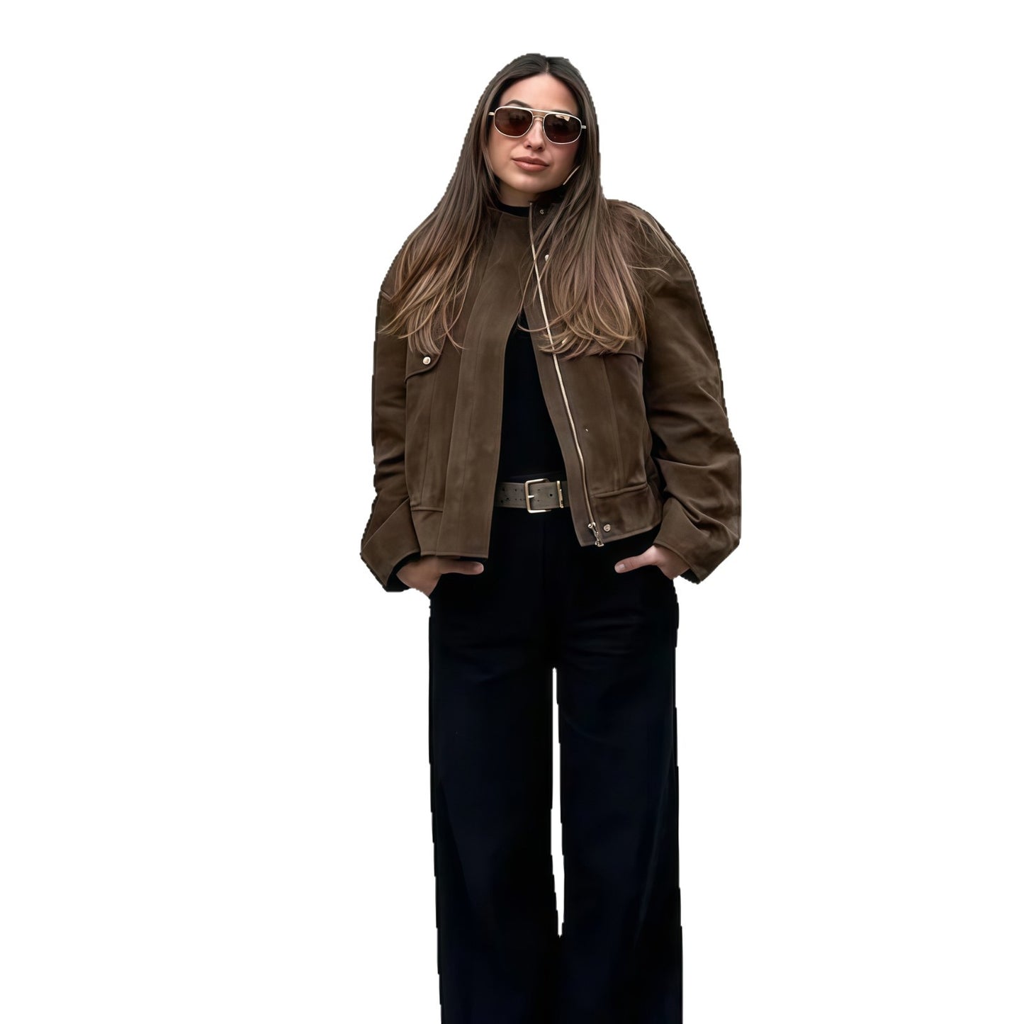Dames Élégante Veste en Cuir Synthétique avec Col Montant Moderne Chic und Stil