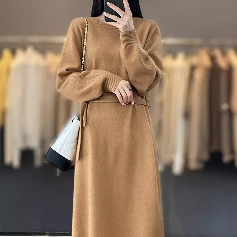 Robe en tricot pour femme avec détail à nouer et matériau doux Chic und Stil