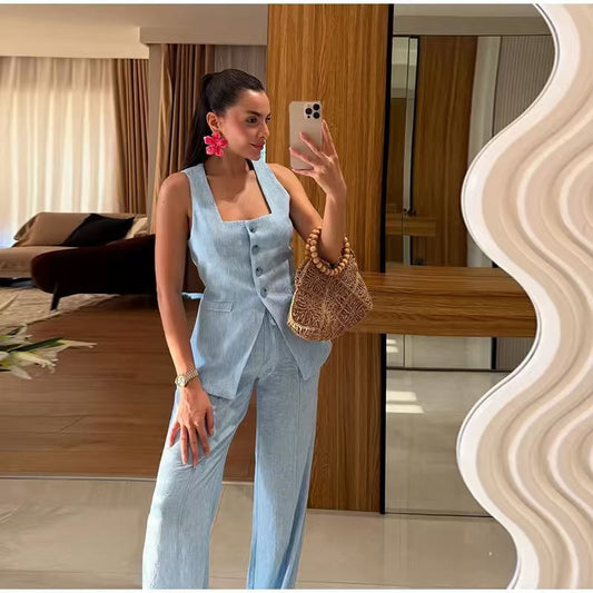 Dames Ensemble de costume de mariage élégant avec un haut ajusté et un style de pantalon large Chic und Stil