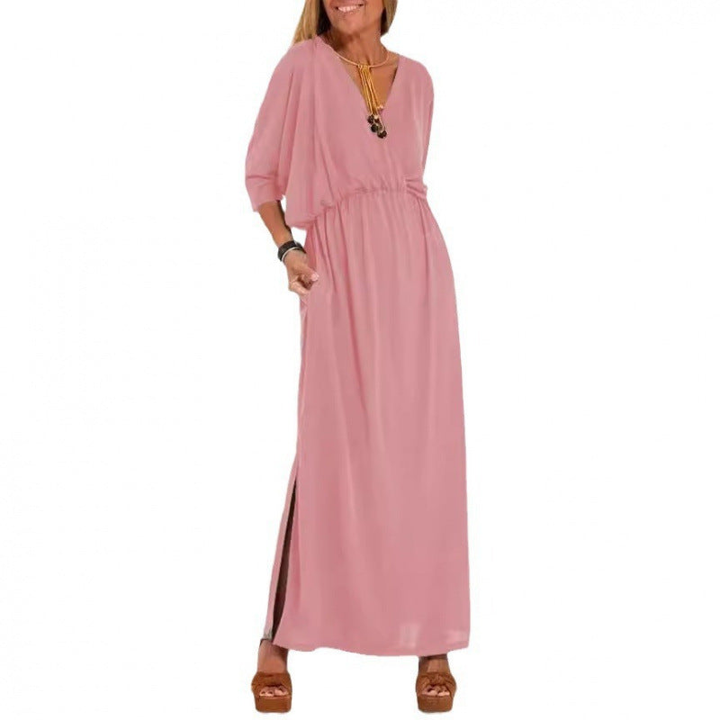 Robe maxi décontractée pour femmes avec décolleté en V et fentes latérales Chic und Stil