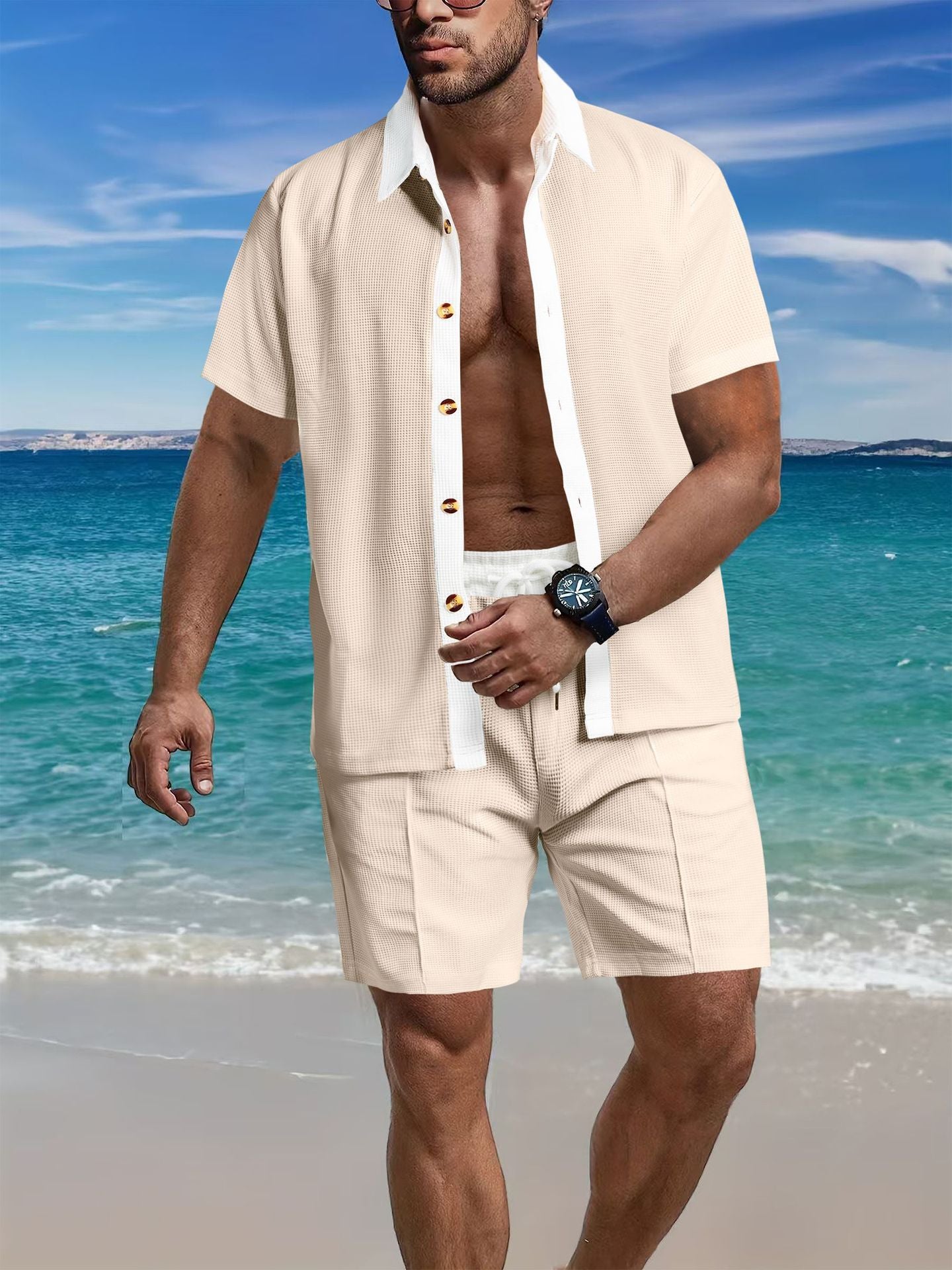 Homme ensemble de chemise à manches courtes décontractée et de shorts au design structuré Chic und Stil