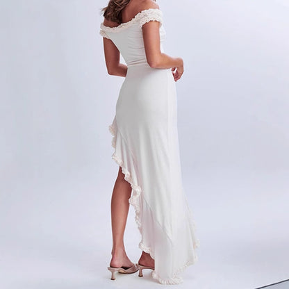 Dames Élégant Robe Maxi avec Détail Volant Chic und Stil
