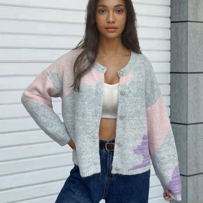 Dames Gros tricot Cardigan avec des éléments modernes de bloc de couleur Chic und Stil