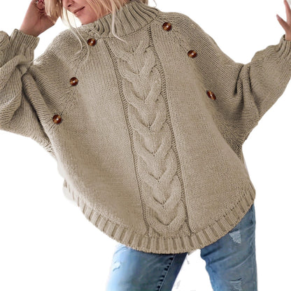 Pull en tricot surdimensionné pour femmes avec col montant et détails de bouton décoratifs Chic und Stil