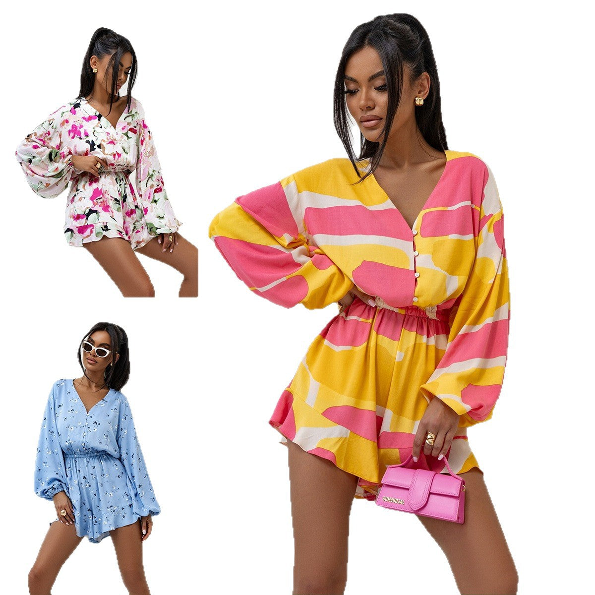 Robe mini décontractée pour femmes avec des manches volumineuses et un design floral Chic und Stil
