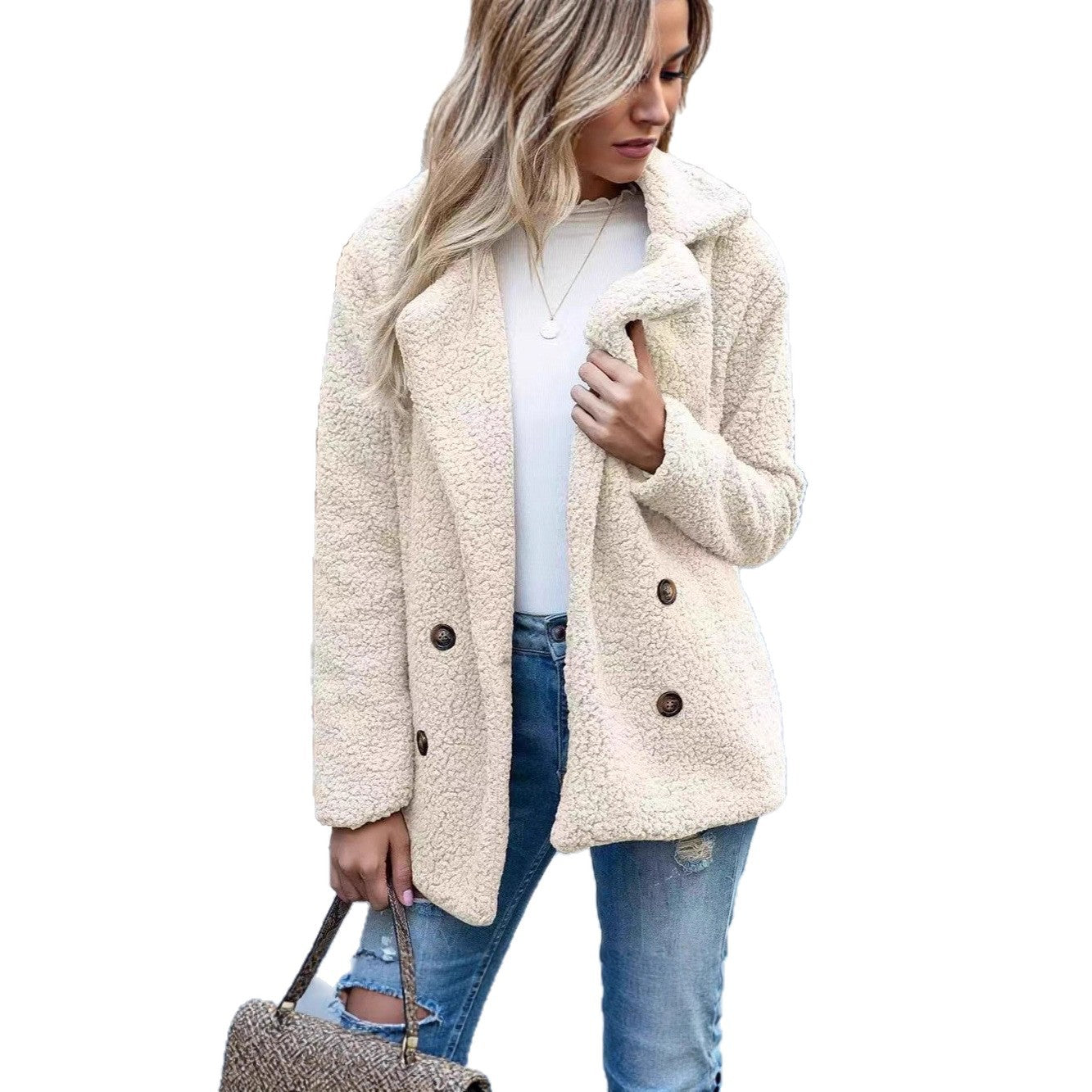 Women's Comfortable Fleece Parka with Double Row Chic and Stil