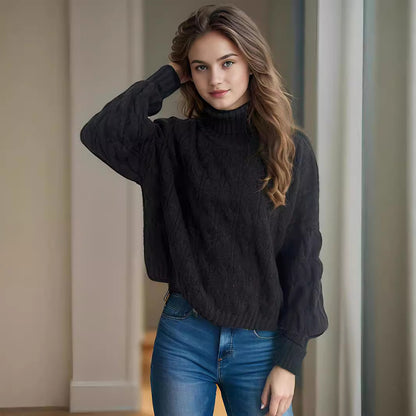 Pull femme en tricot avec col haut et aspect torsadé structuré Chic und Stil