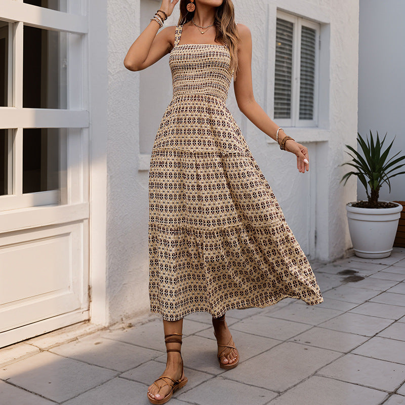 Robe Midi à volants inspirée du bohemian pour femme avec bretelles spaghetti réglables Chic und Stil