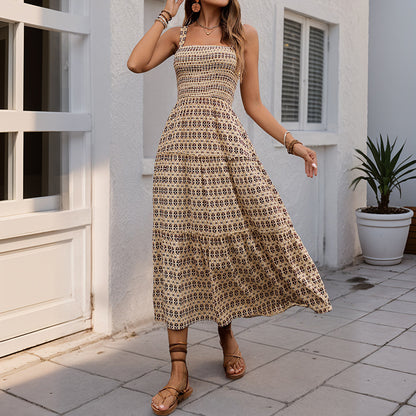 Robe Midi à volants inspirée du bohemian pour femme avec bretelles spaghetti réglables Chic und Stil