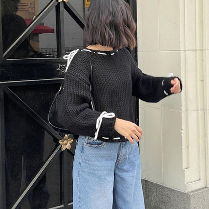 Pull décontracté pour femmes avec épaule dénudée et ceinture décorative à nouer Chic und Stil