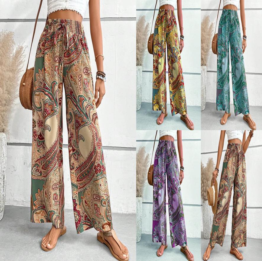 Wide Palazzo pants for women with paisley floral pattern and elastic waist Chic und Stil
