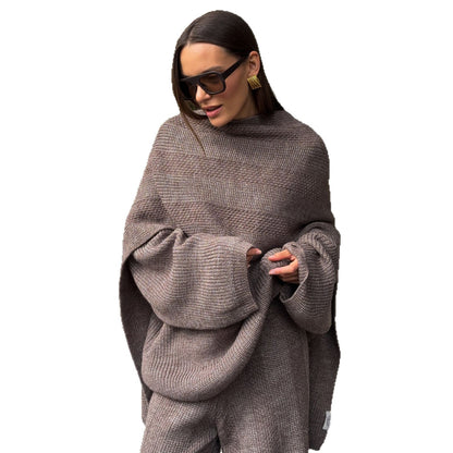 Women High-Quality Knit Set with Loose Top and Casual Palazzo Pants Chic and Style