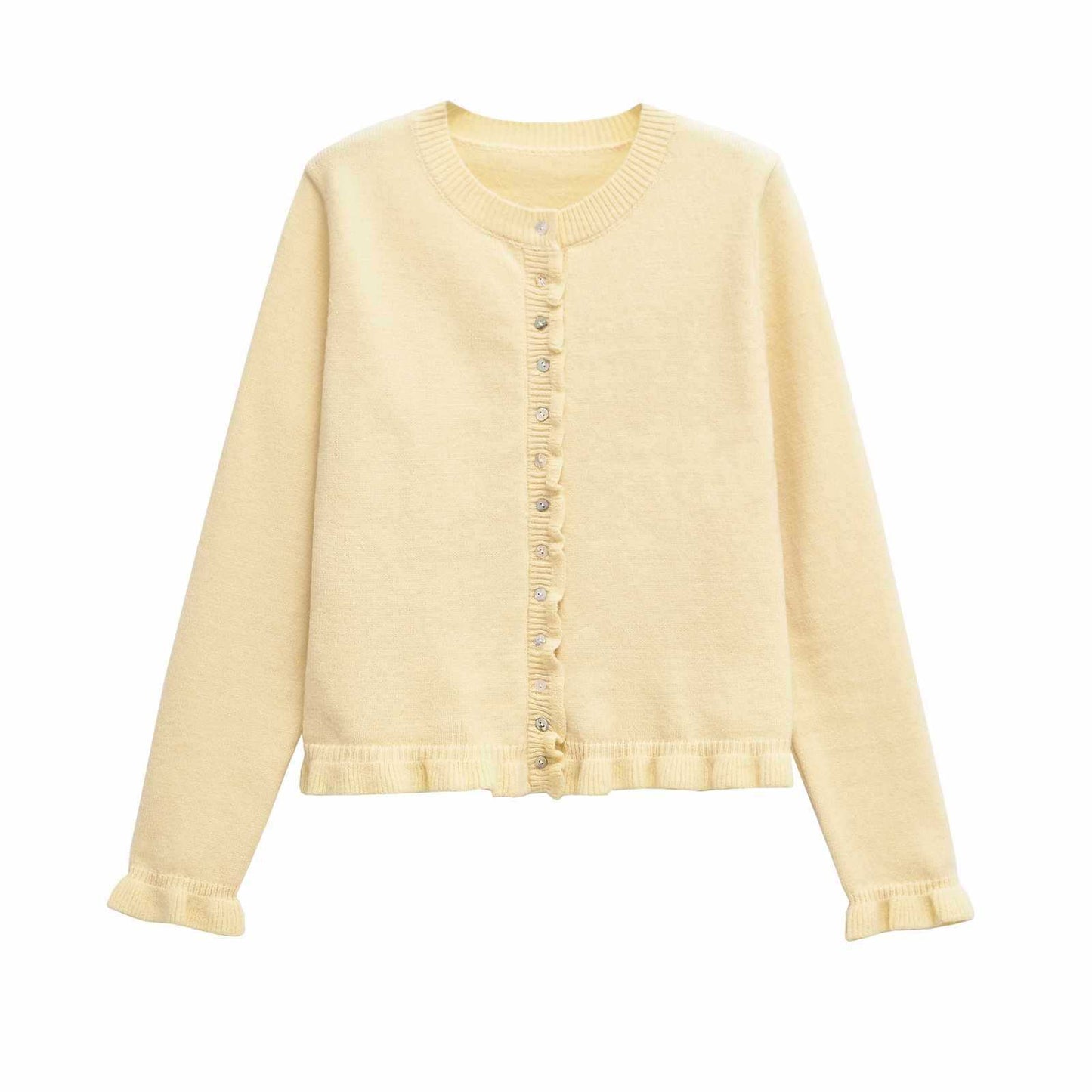 Dames doux cardigan en tricot avec volants décoratifs Chic und Stil