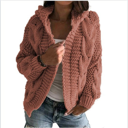 Dames gros tricot cardigan avec col ouvert et manches volumineuses Chic und Stil