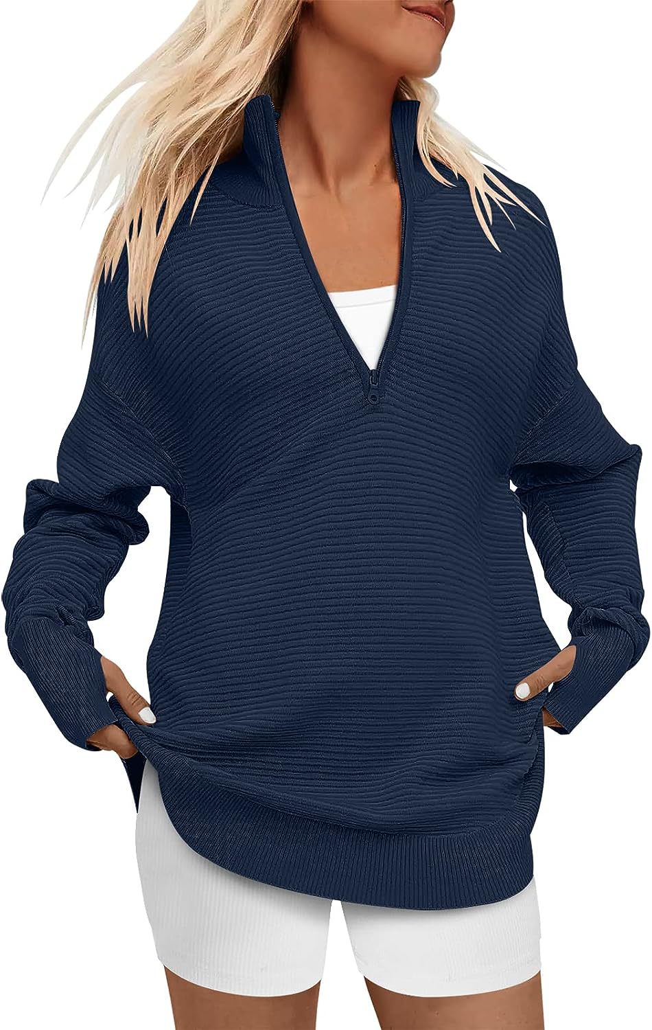 Dames pull zippé de haute qualité avec design texturé Chic und Stil