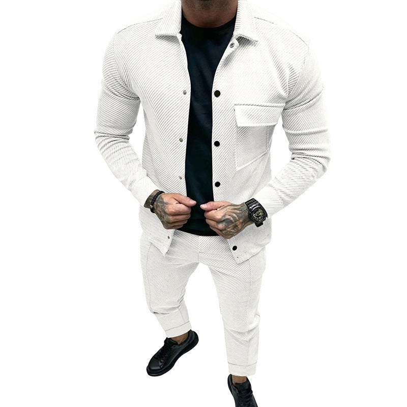 Fashionable casual set for men with a textured top and elastic pants Chic and Style