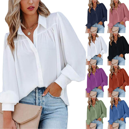 Blouse Boutonnée à Manches Bouffantes Élégante pour Femmes Chic und Stil