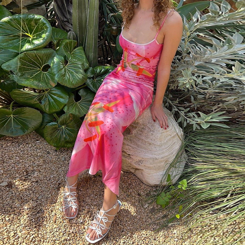 Dames motif floral robe maxi à bretelles spaghetti Chic und Stil