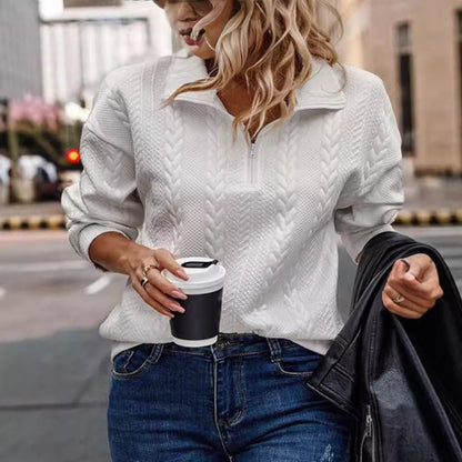 Dames Pull haut de gamme avec fermeture éclair et motif en torsade Chic und Stil