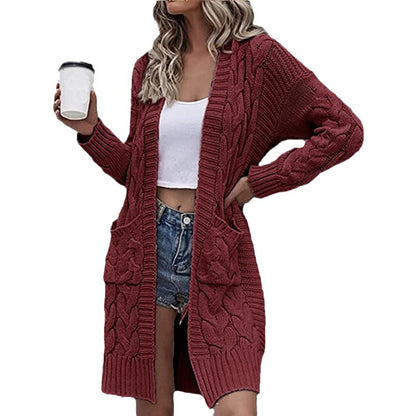Dames gros tricot cardigan avec poches profondes et design de tresses élaboré Chic und Stil